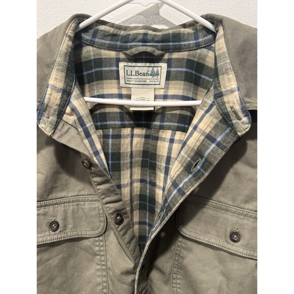 LL Bean Shirt Men XXL Olive Green Flannel Lined Hurricane Button Up Shacket - Picture 5 of 7